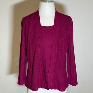 Jones Wear Magenta Knit Cardigan Sweater Tank Set Layered Blouse Womens Small
